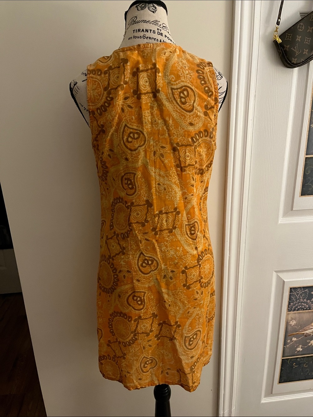 Sleeveless V-Neck Tunic in Mustard Yellow - Lightweight Boho Print - Picture 8 of 9